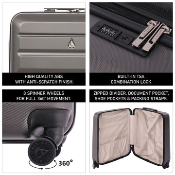 Aerolite suitcase features: TSA lock, 360 wheels